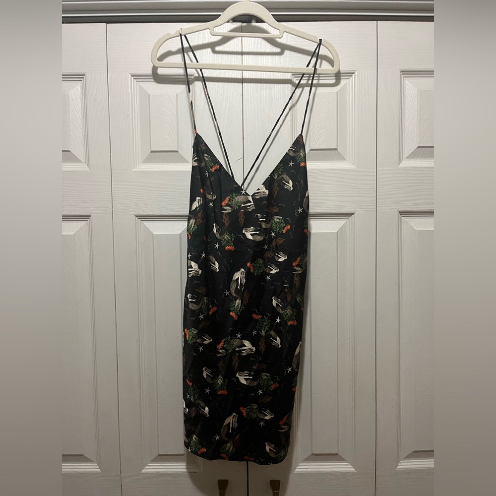 Zara Satin Effect Slip Dress Vintage Mermaid Print Black - Picture 3 of 6